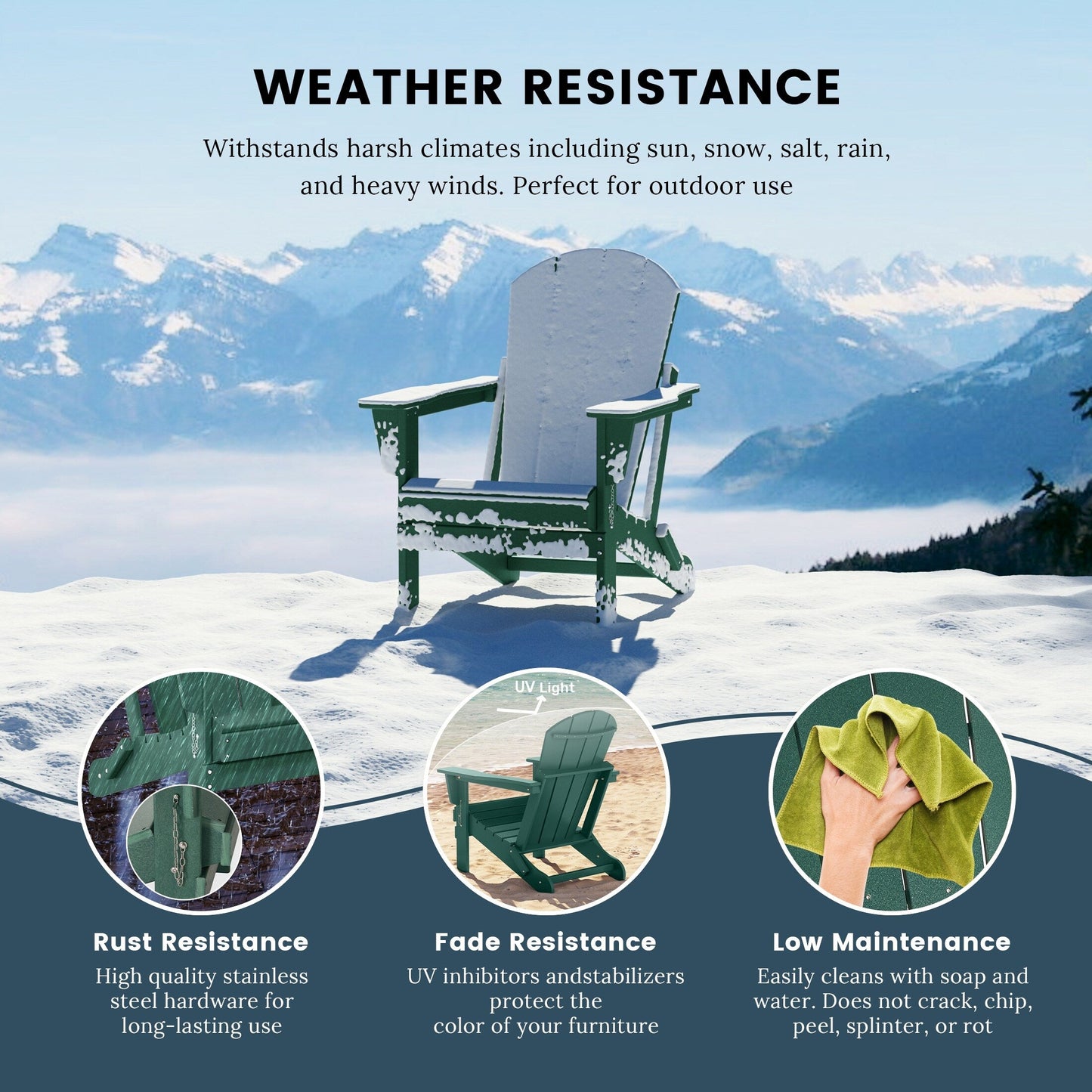 Chaises de jardin pliantes Adirondack Polytrends Laguna résistantes aux intempéries (lot de 4)
