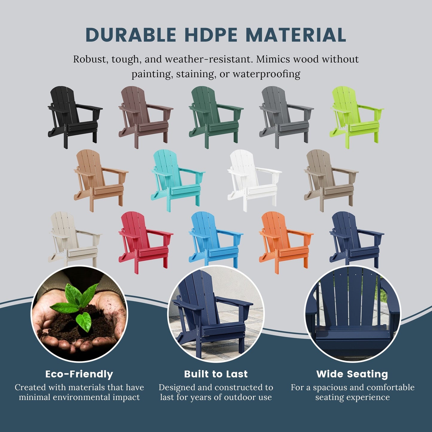 Chaises de jardin pliantes Adirondack Polytrends Laguna résistantes aux intempéries (lot de 4)