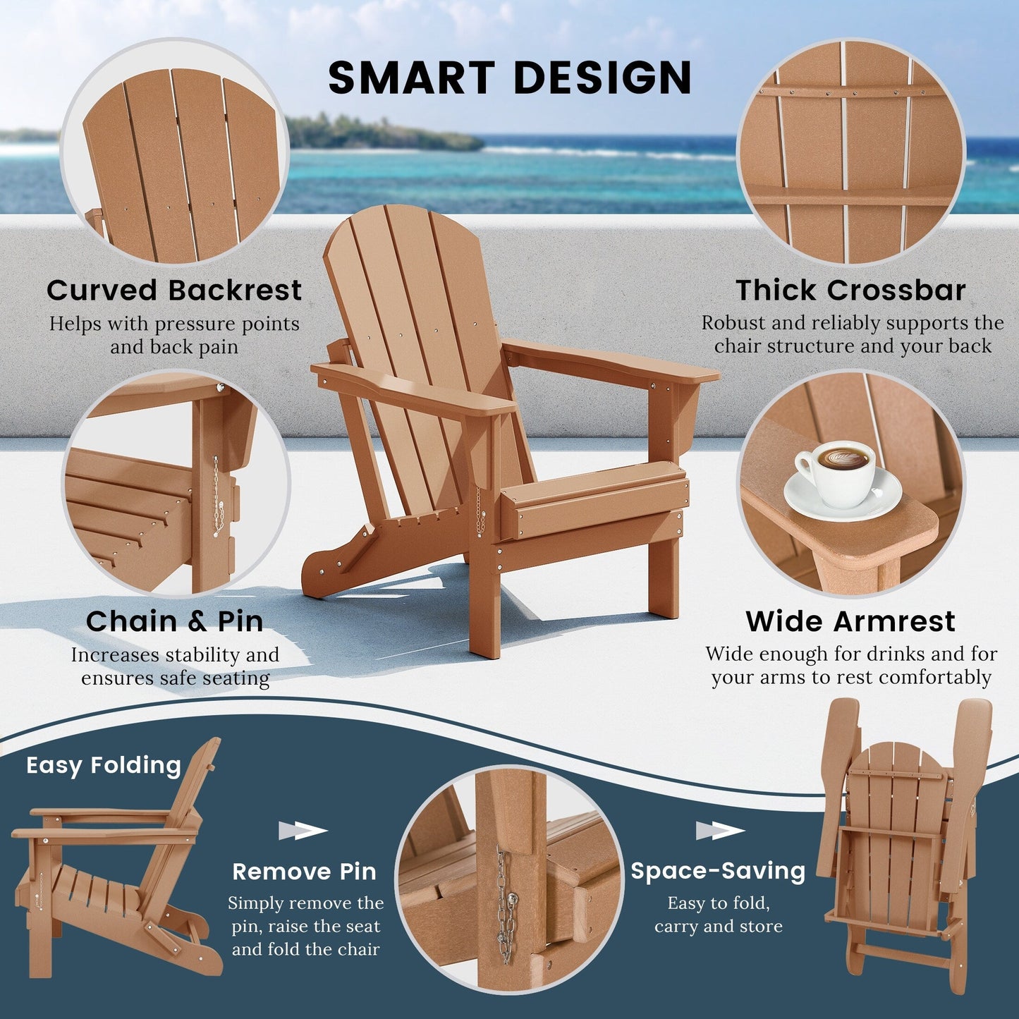 Chaises de jardin pliantes Adirondack Polytrends Laguna résistantes aux intempéries (lot de 4)
