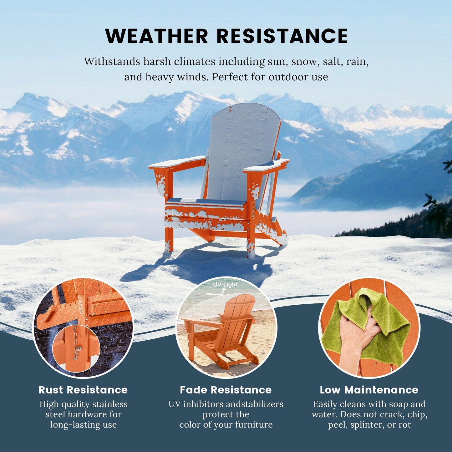 Chaises de jardin pliantes Adirondack Polytrends Laguna résistantes aux intempéries (lot de 4)