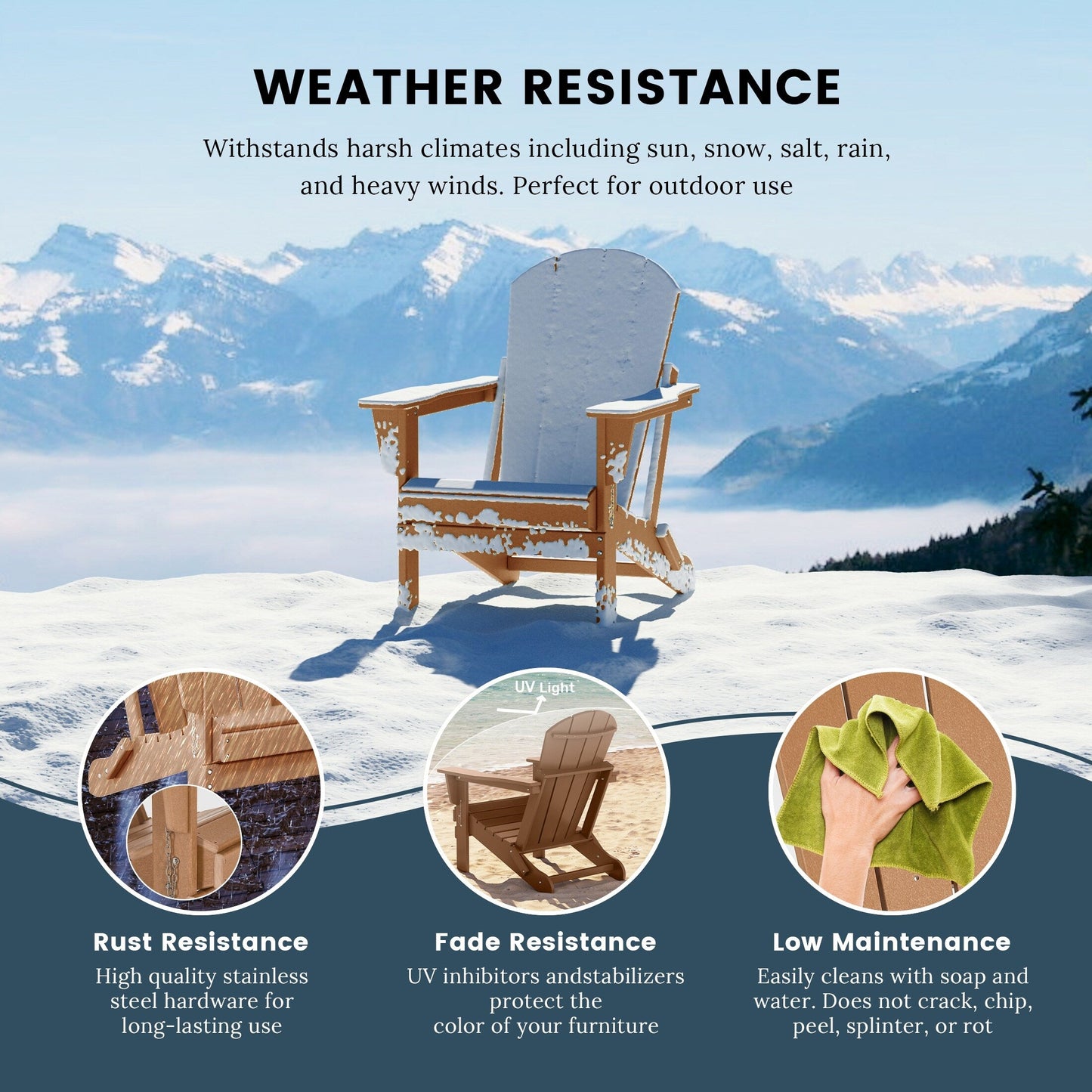 Chaises de jardin pliantes Adirondack Polytrends Laguna résistantes aux intempéries (lot de 4)