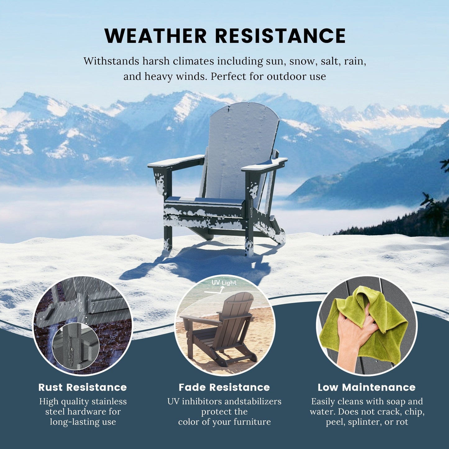 Chaises de jardin pliantes Adirondack Polytrends Laguna résistantes aux intempéries (lot de 4)