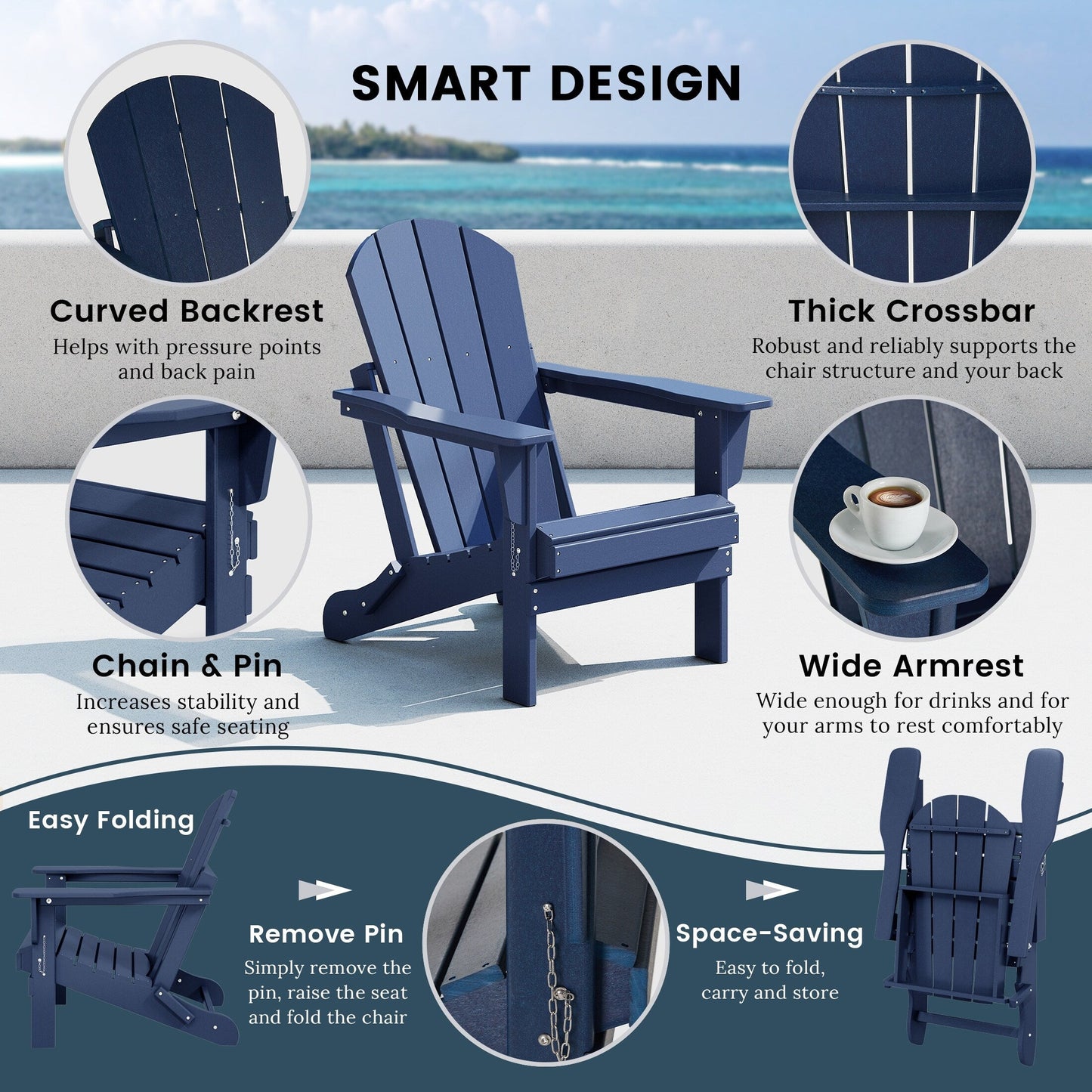 Chaises de jardin pliantes Adirondack Polytrends Laguna résistantes aux intempéries (lot de 4)