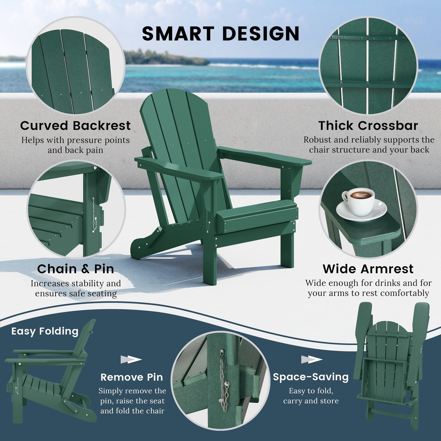 Chaises de jardin pliantes Adirondack Polytrends Laguna résistantes aux intempéries (lot de 4)