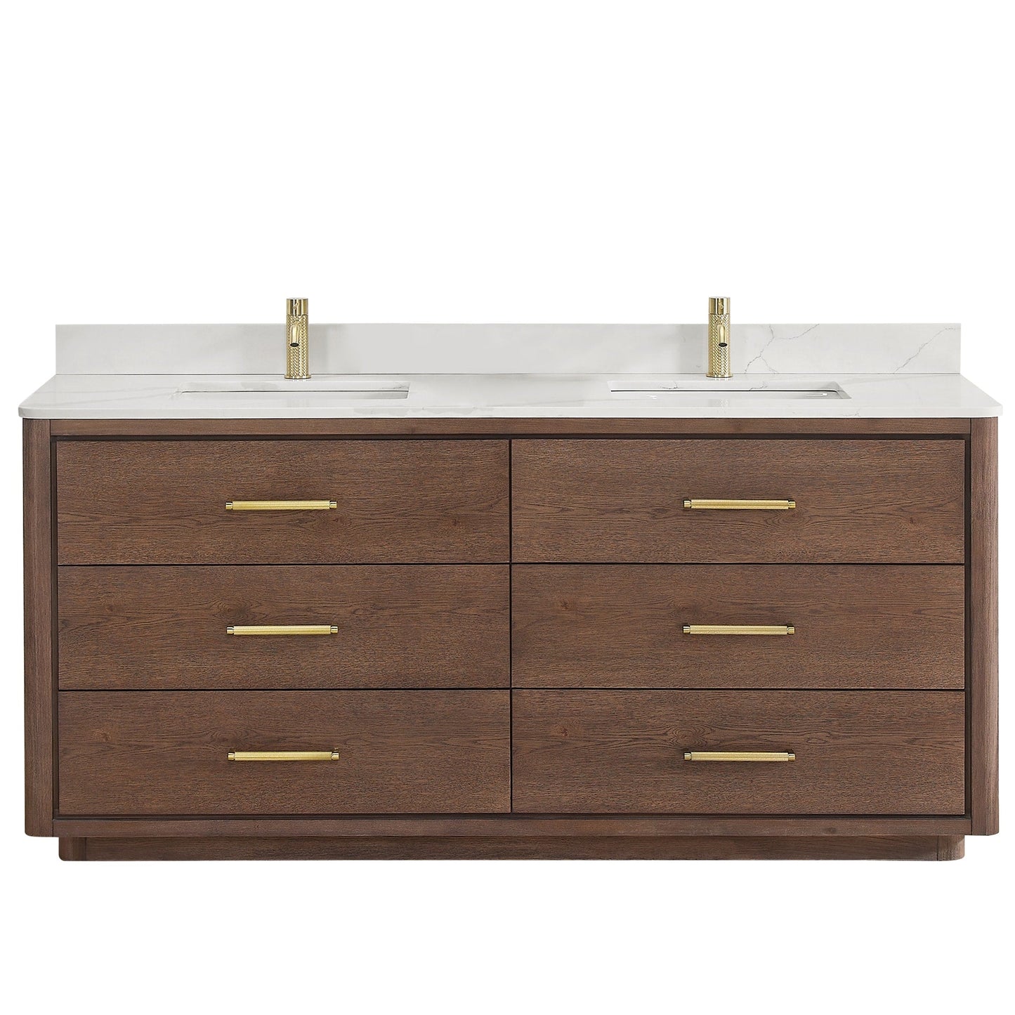 Meuble-lavabo Porto avec plan de toilette en pierre de quartz blanche, sans miroir.