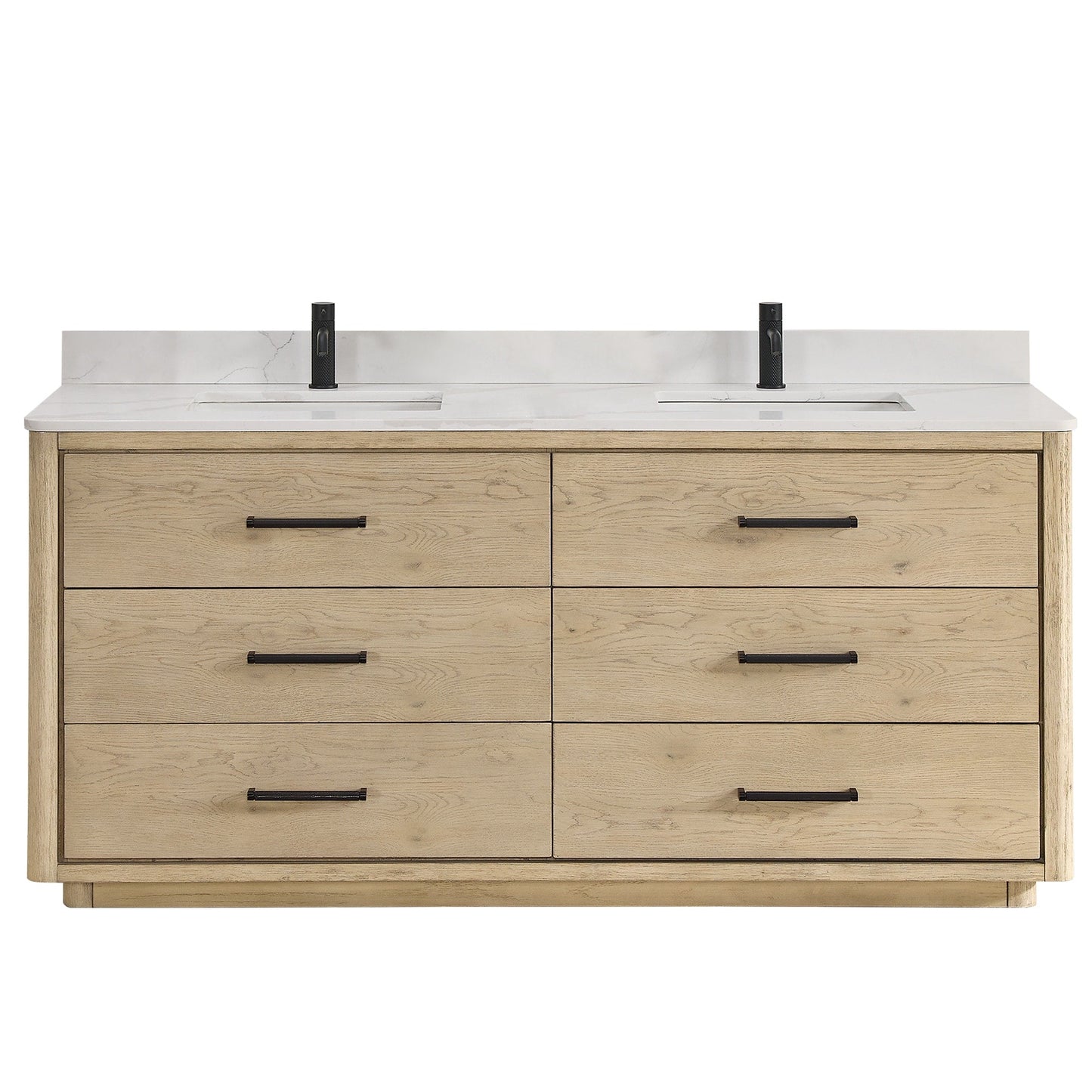Meuble-lavabo Porto avec plan de toilette en pierre de quartz blanche, sans miroir.