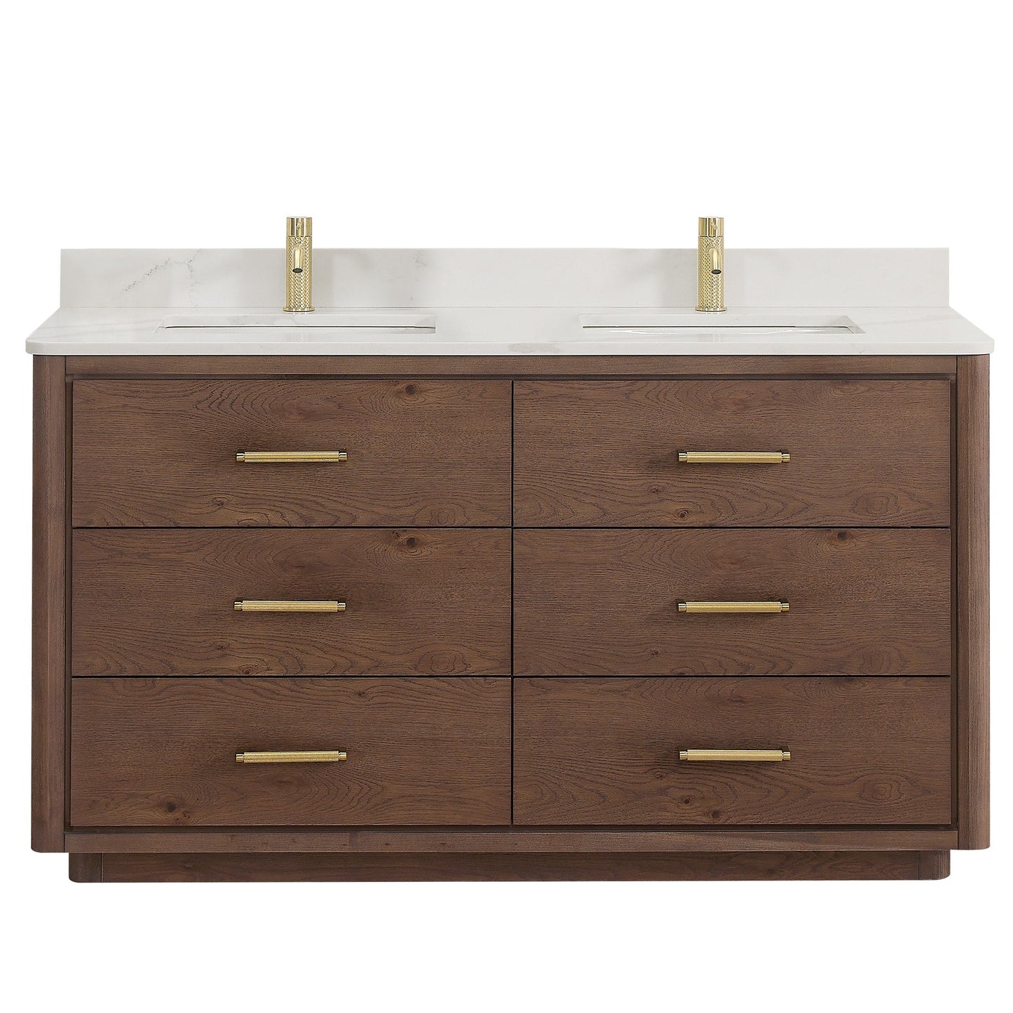 Meuble-lavabo Porto avec plan de toilette en pierre de quartz blanche, sans miroir.