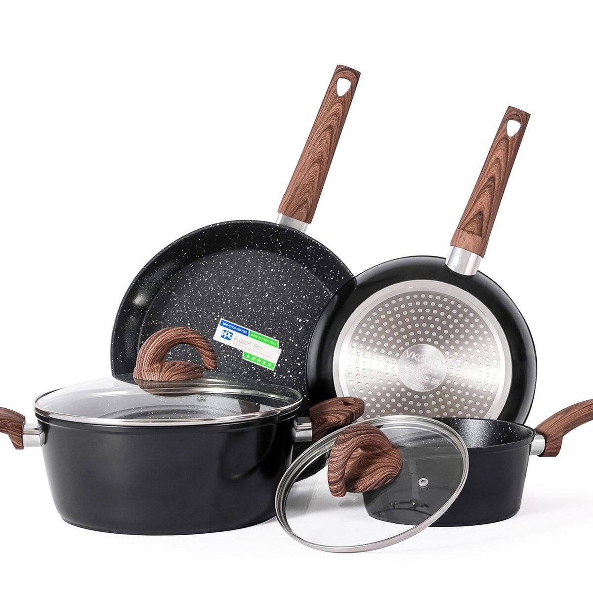Ensemble de casseroles et poêles antiadhésives, ensemble de cuisine en céramique avec motifs, ensemble de cuisine à induction avec poêles, cocotte avec couvercles