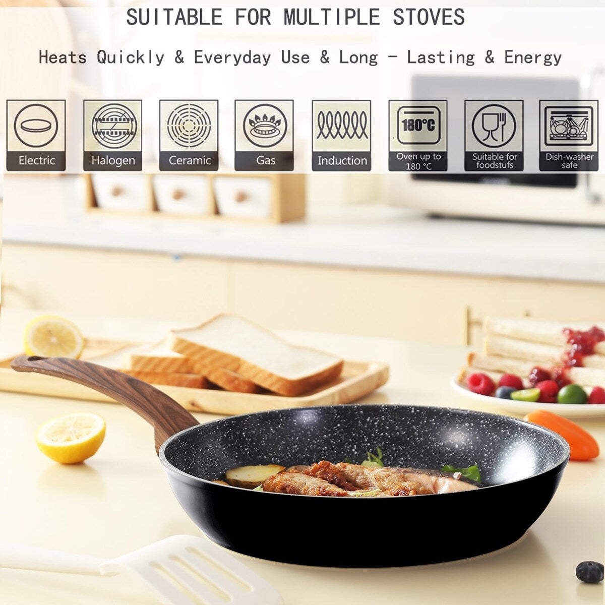 Ensemble de casseroles et poêles antiadhésives, ensemble de cuisine en céramique avec motifs, ensemble de cuisine à induction avec poêles, cocotte avec couvercles