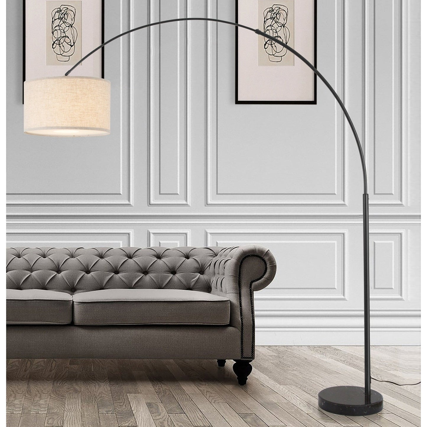 Lampe de sol à arche réglable en acier Q-Max 81 avec abat-jour extra large et socle en marbre