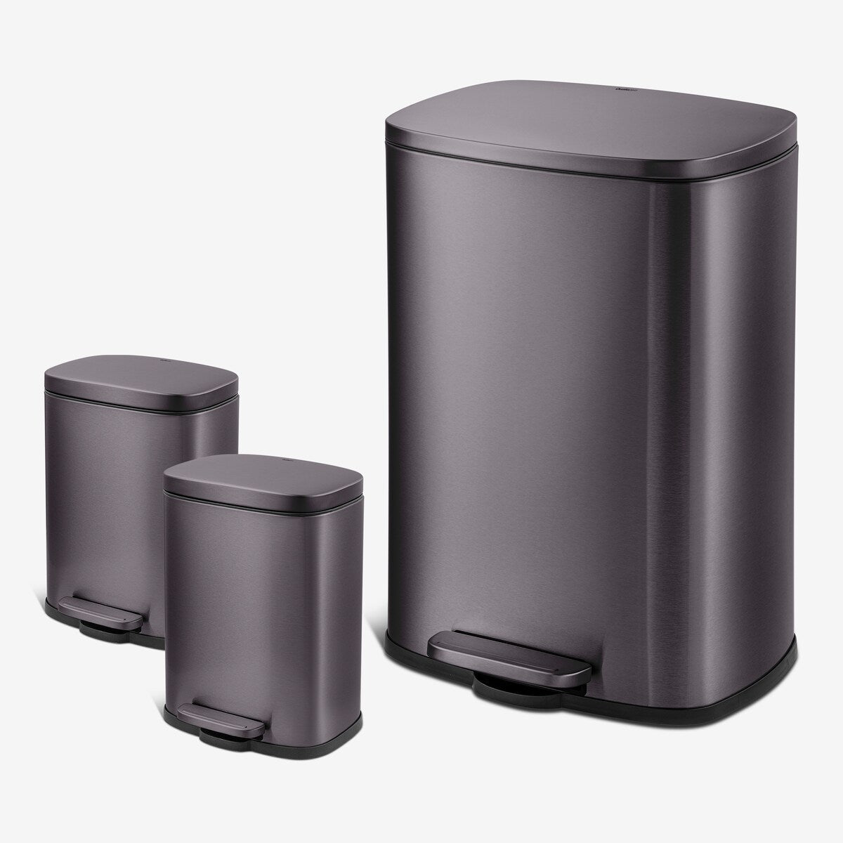 Qualiazero, poubelle à pédale rectangulaire de 13,2 gallons + deux poubelles rectangulaires de 1,3 gallon - Pack familial