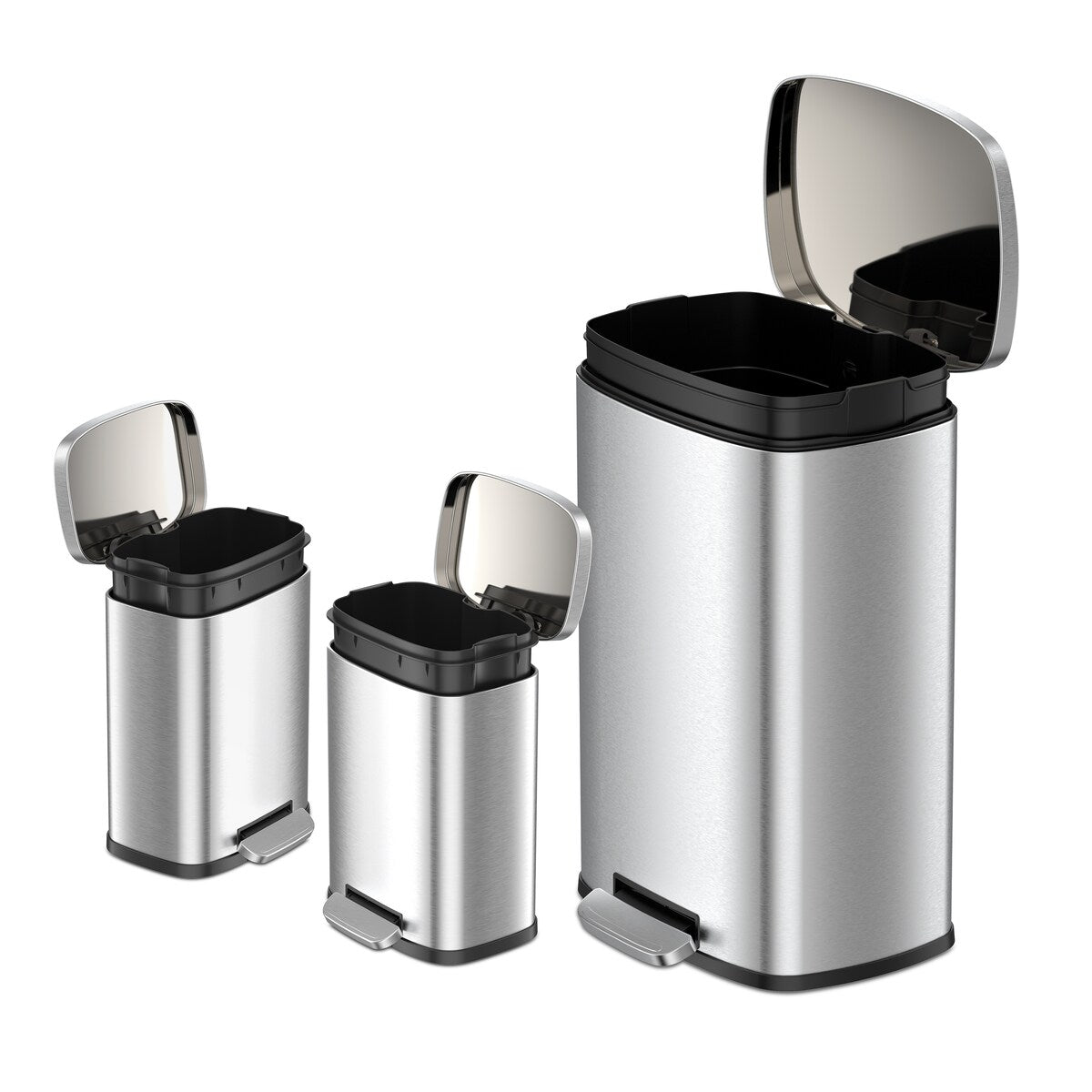 Qualiazero, poubelle à pédale rectangulaire de 13,2 gallons + deux poubelles rectangulaires de 1,3 gallon - Pack familial