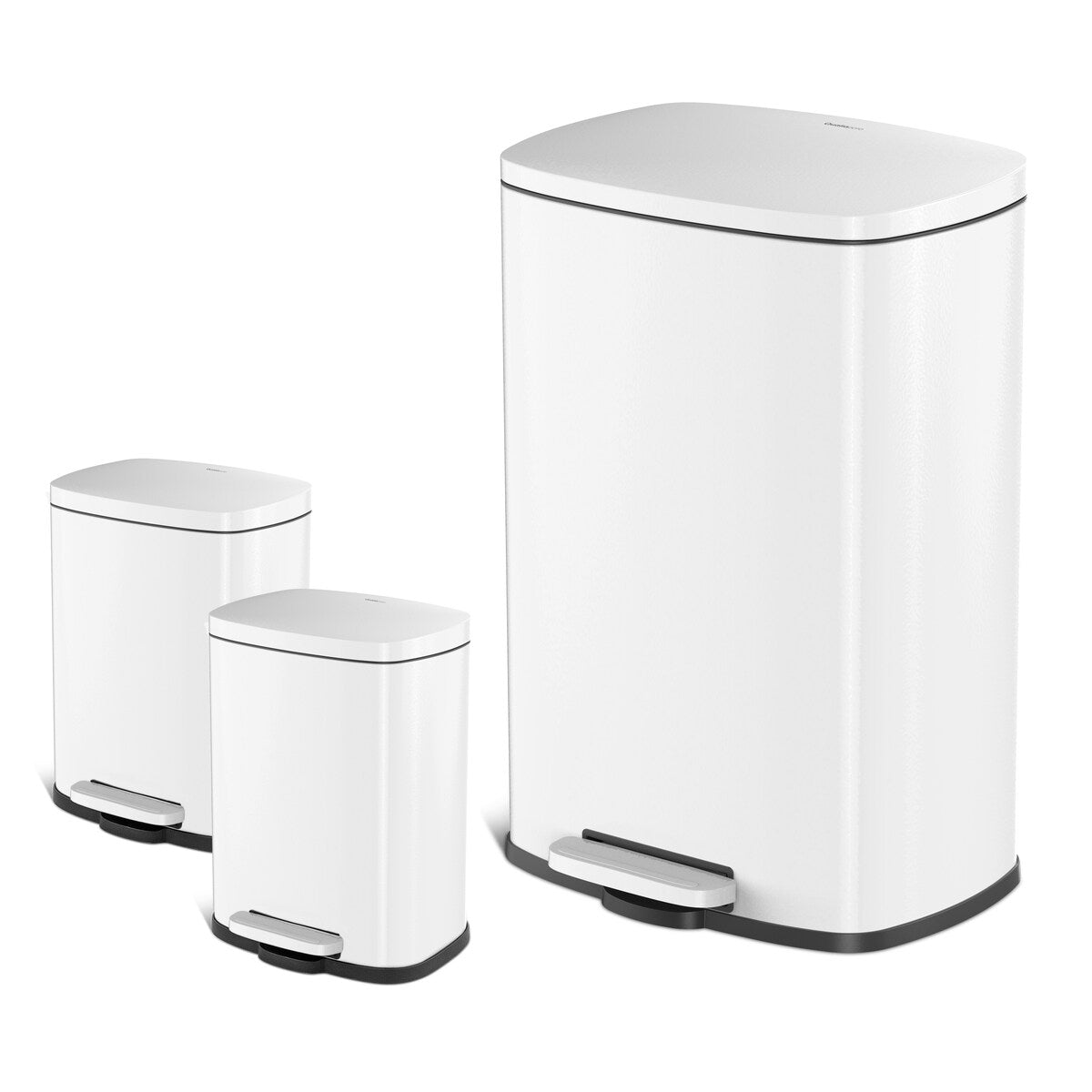 Qualiazero, poubelle à pédale rectangulaire de 13,2 gallons + deux poubelles rectangulaires de 1,3 gallon - Pack familial