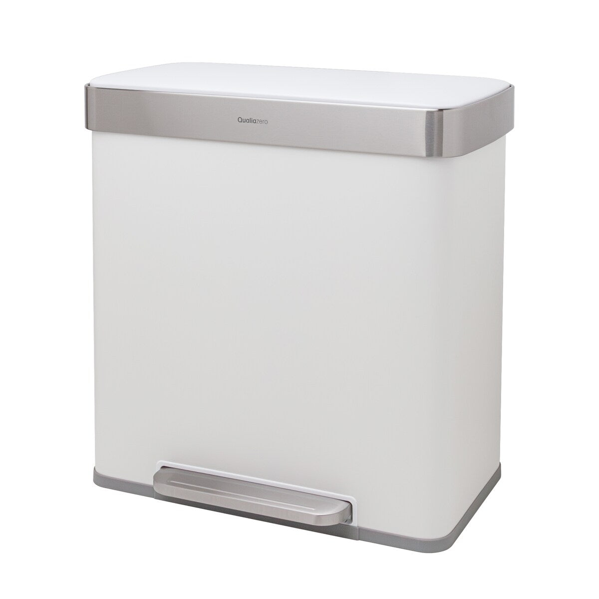 Qualiazero Poubelle de recyclage rectangulaire à ouverture par le pied, 16 gallons (8 gallons pour la partie double) - Acier inoxydable