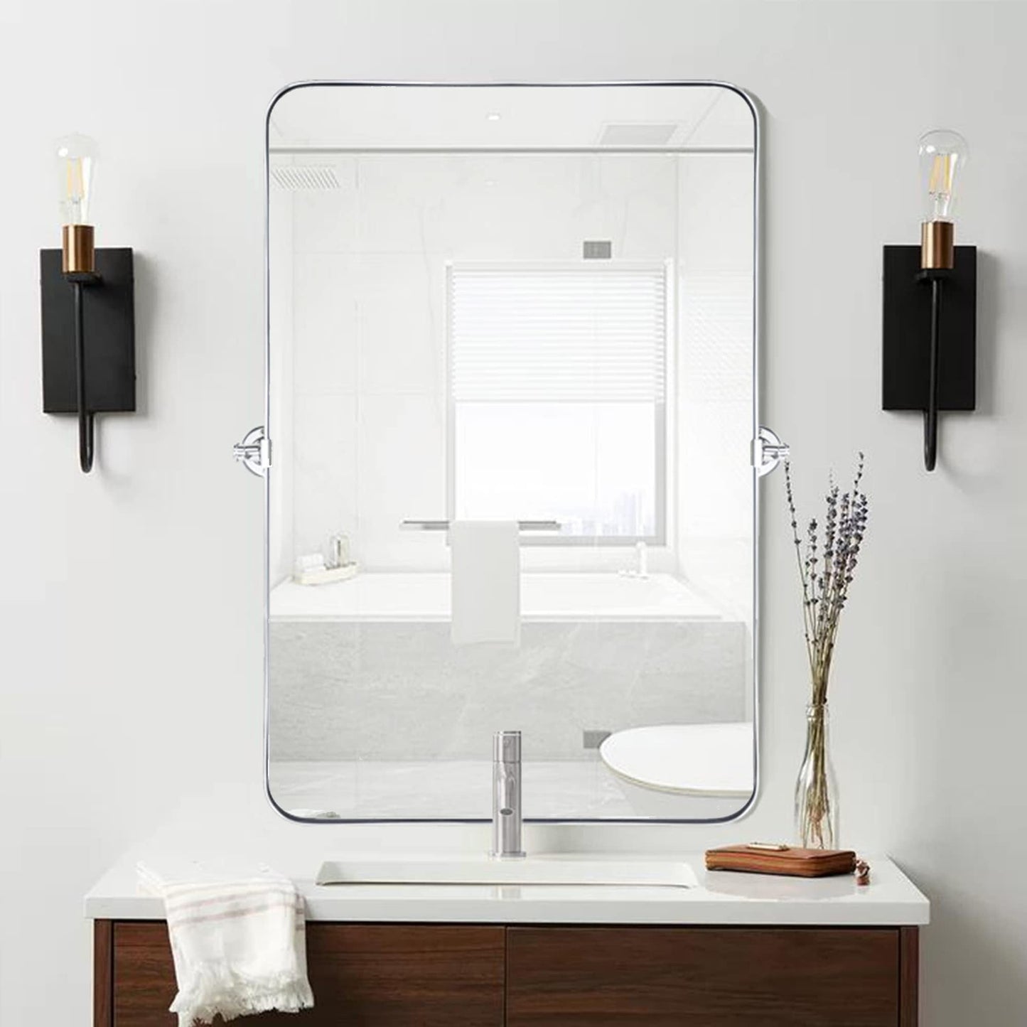TEHOME Jonathan Miroir mural rectangulaire pivotant et inclinable en métal