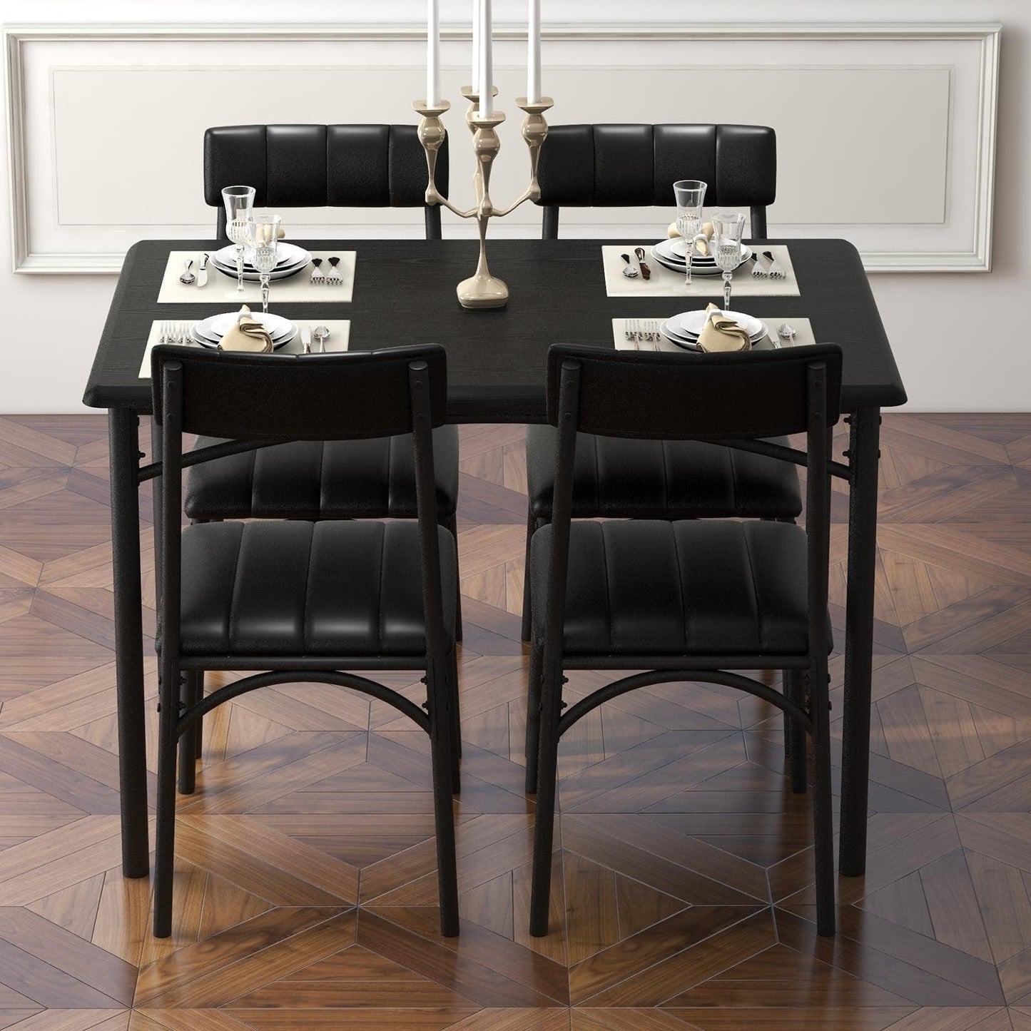 Ensemble de table à manger rectangulaire pour 4 personnes avec chaises rembourrées