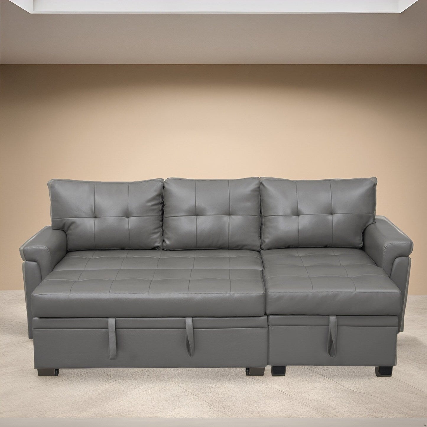 Canapé d'angle réversible avec lit escamotable, chaise longue avec rangement intégré, pieds robustes,