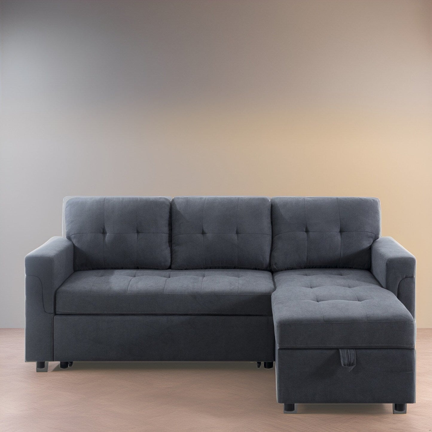 Canapé d'angle réversible avec lit escamotable, chaise longue avec rangement intégré, pieds robustes,