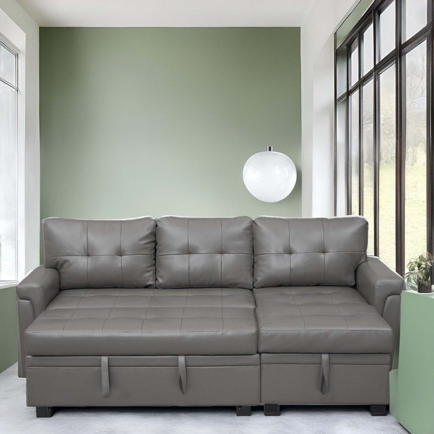 Canapé d'angle réversible avec lit escamotable, chaise longue avec rangement intégré, pieds robustes,
