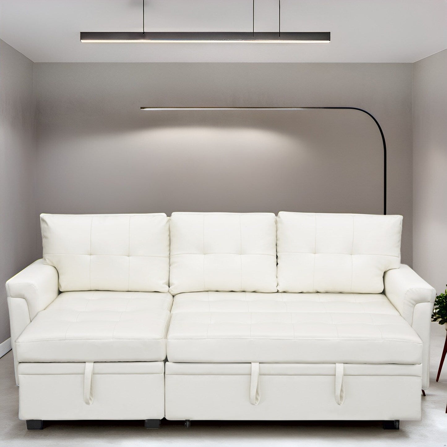 Canapé d'angle réversible avec lit escamotable, chaise longue avec rangement intégré, pieds robustes,