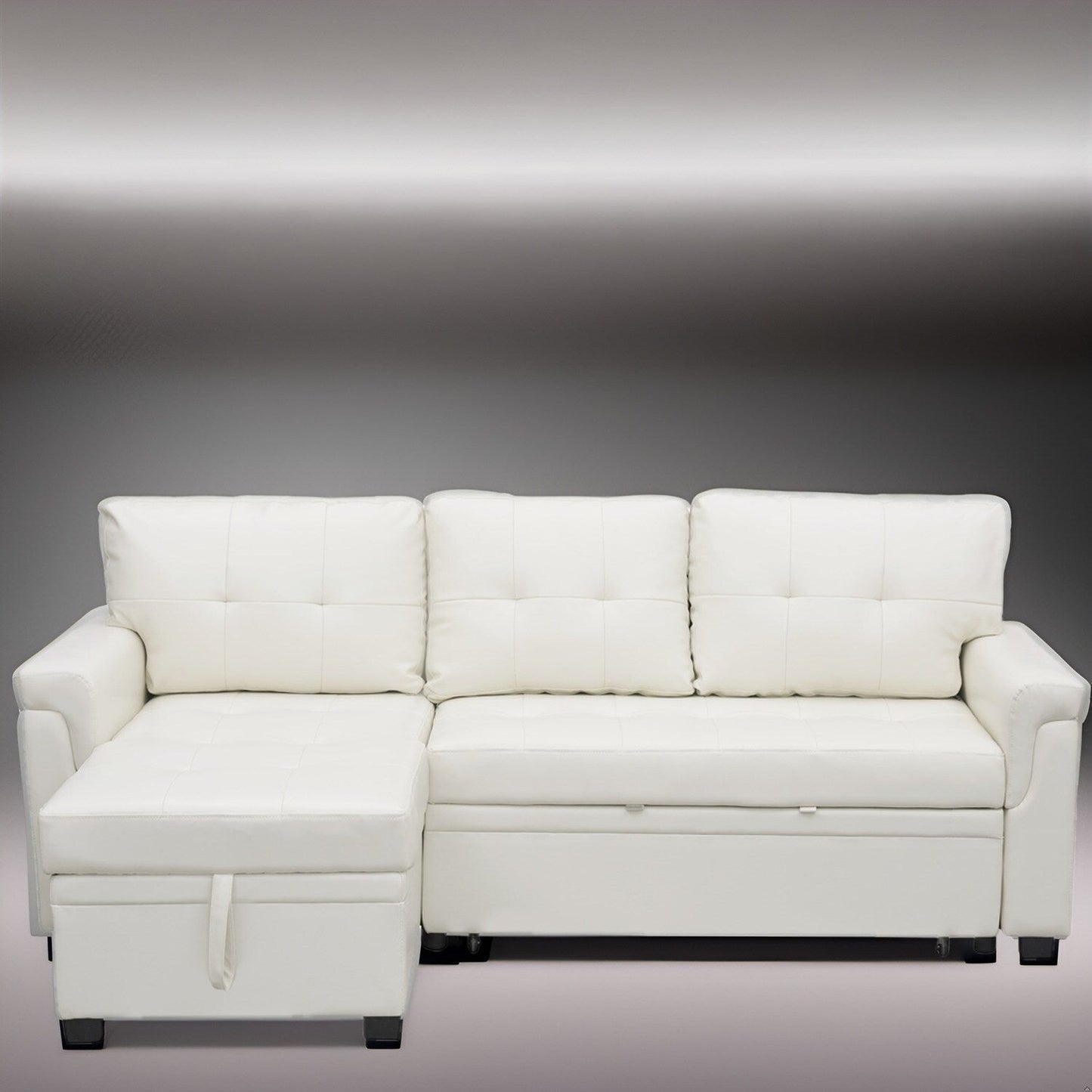 Canapé d'angle réversible avec lit escamotable, chaise longue avec rangement intégré, pieds robustes,