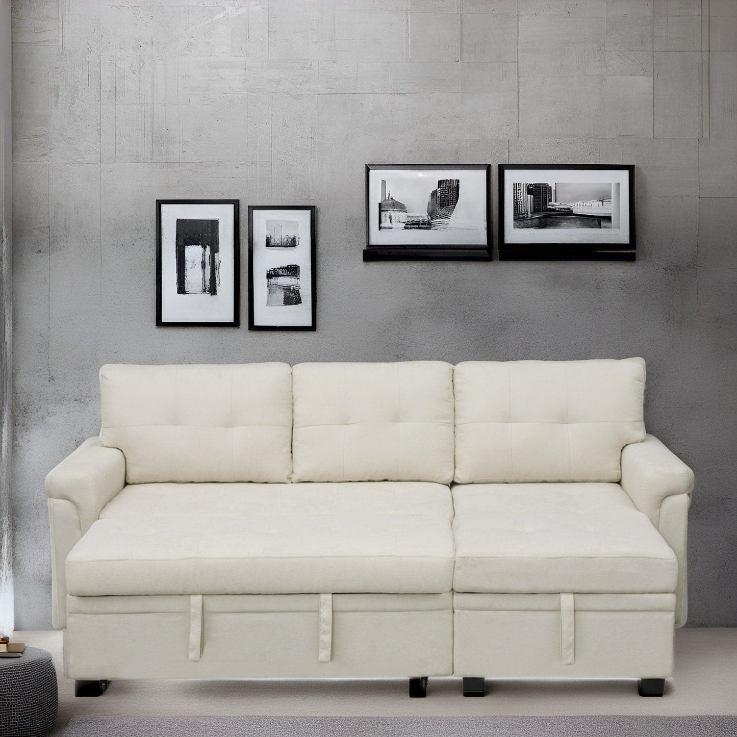 Canapé d'angle réversible avec lit escamotable, chaise longue avec rangement intégré, pieds robustes,