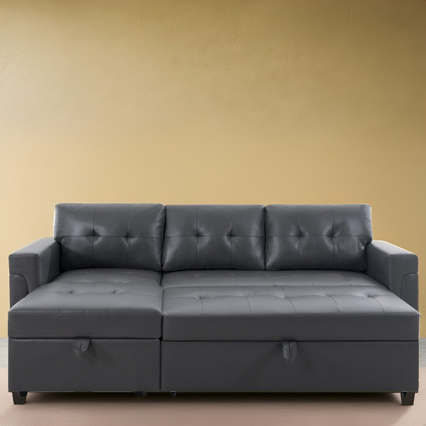 Canapé d'angle réversible avec lit escamotable, chaise longue avec rangement intégré, pieds robustes,