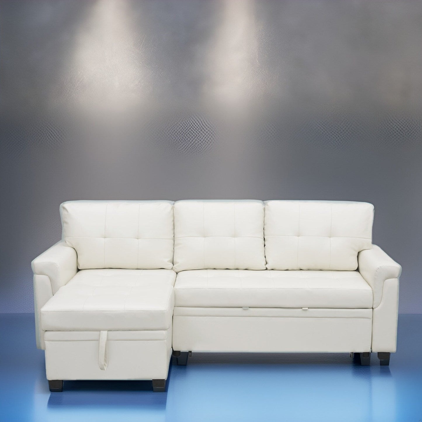 Canapé d'angle réversible avec lit escamotable, chaise longue avec rangement intégré, pieds robustes,
