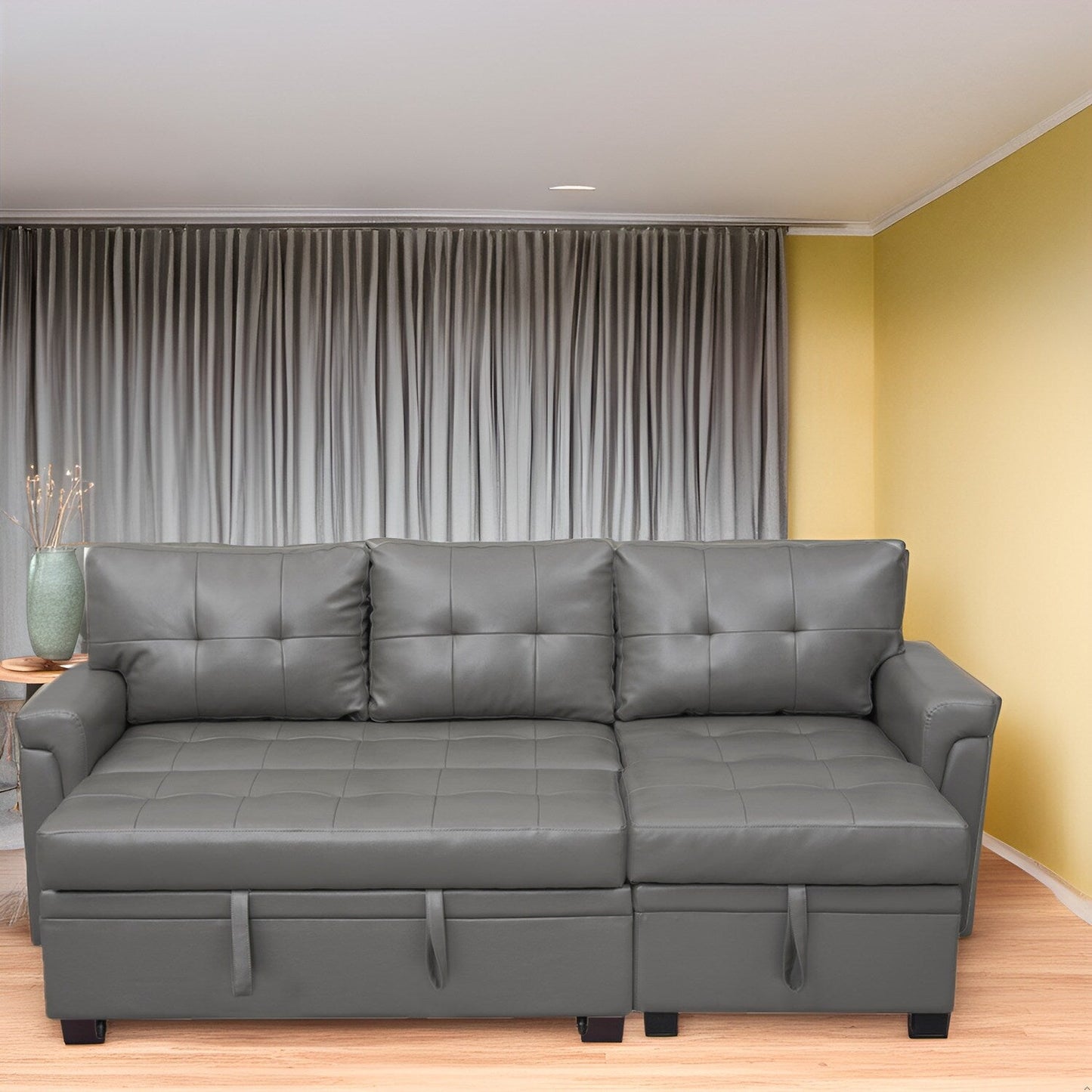 Canapé d'angle réversible avec lit escamotable, chaise longue avec rangement intégré, pieds robustes,