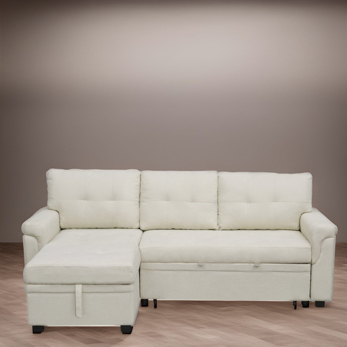 Canapé d'angle réversible avec lit escamotable, chaise longue avec rangement intégré, pieds robustes,