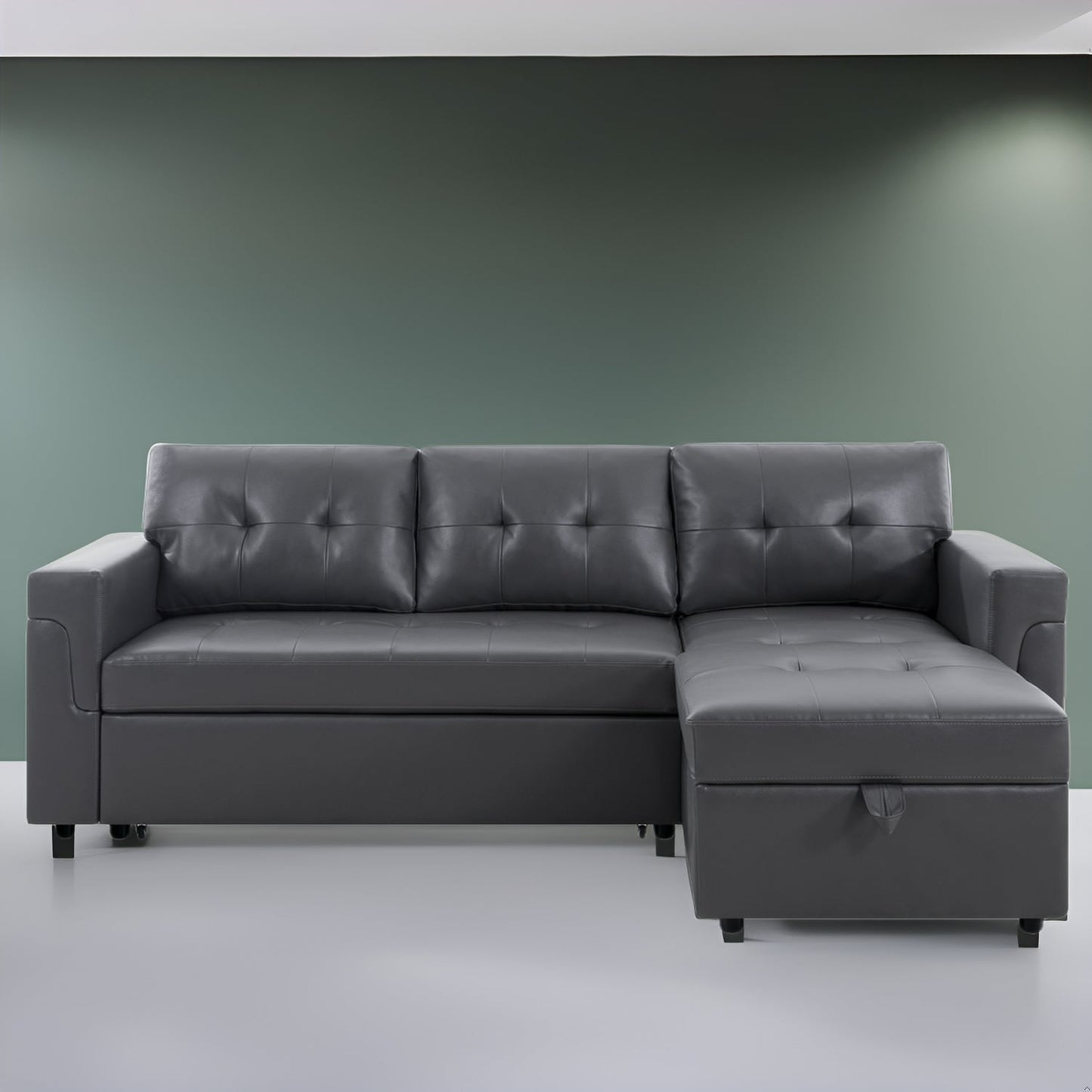 Canapé d'angle réversible avec lit escamotable, chaise longue avec rangement intégré, pieds robustes,