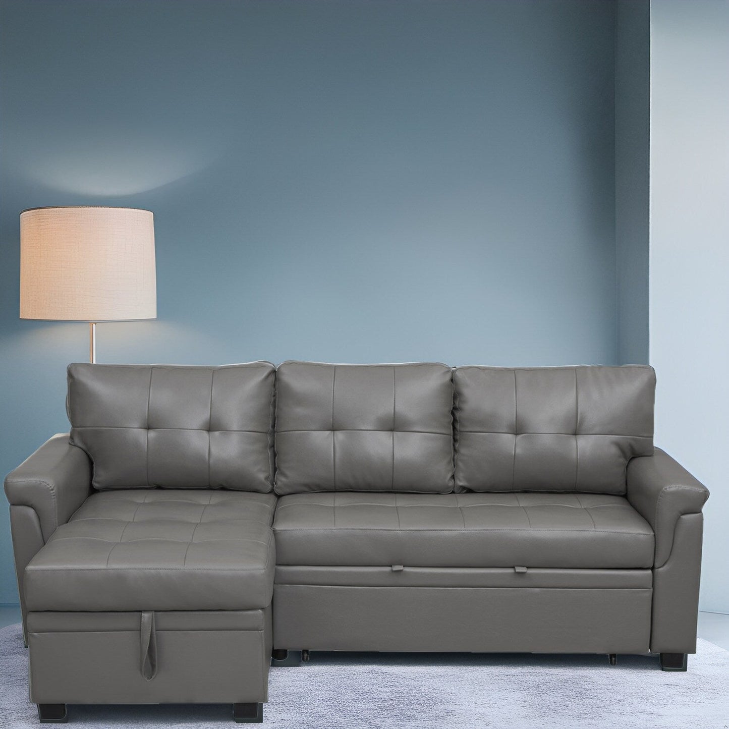 Canapé d'angle réversible avec lit escamotable, chaise longue avec rangement intégré, pieds robustes,