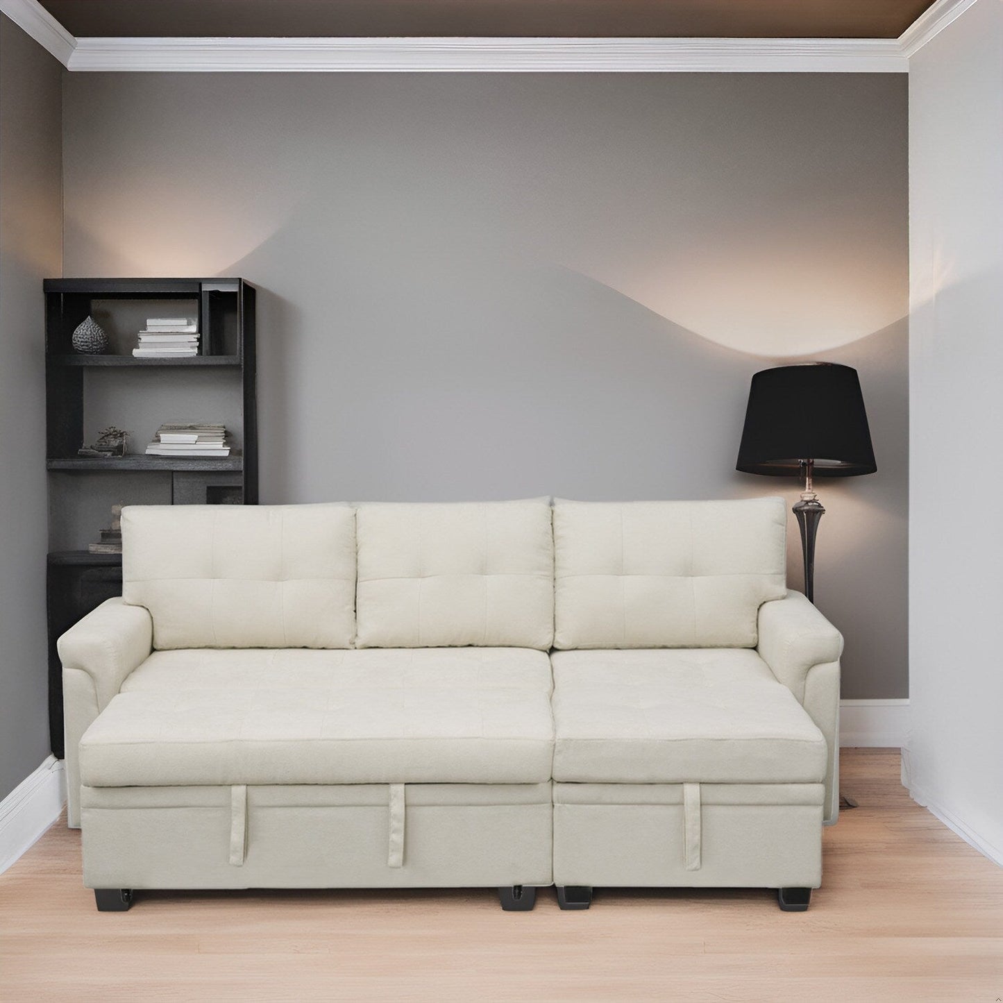 Canapé d'angle réversible avec lit escamotable, chaise longue avec rangement intégré, pieds robustes,
