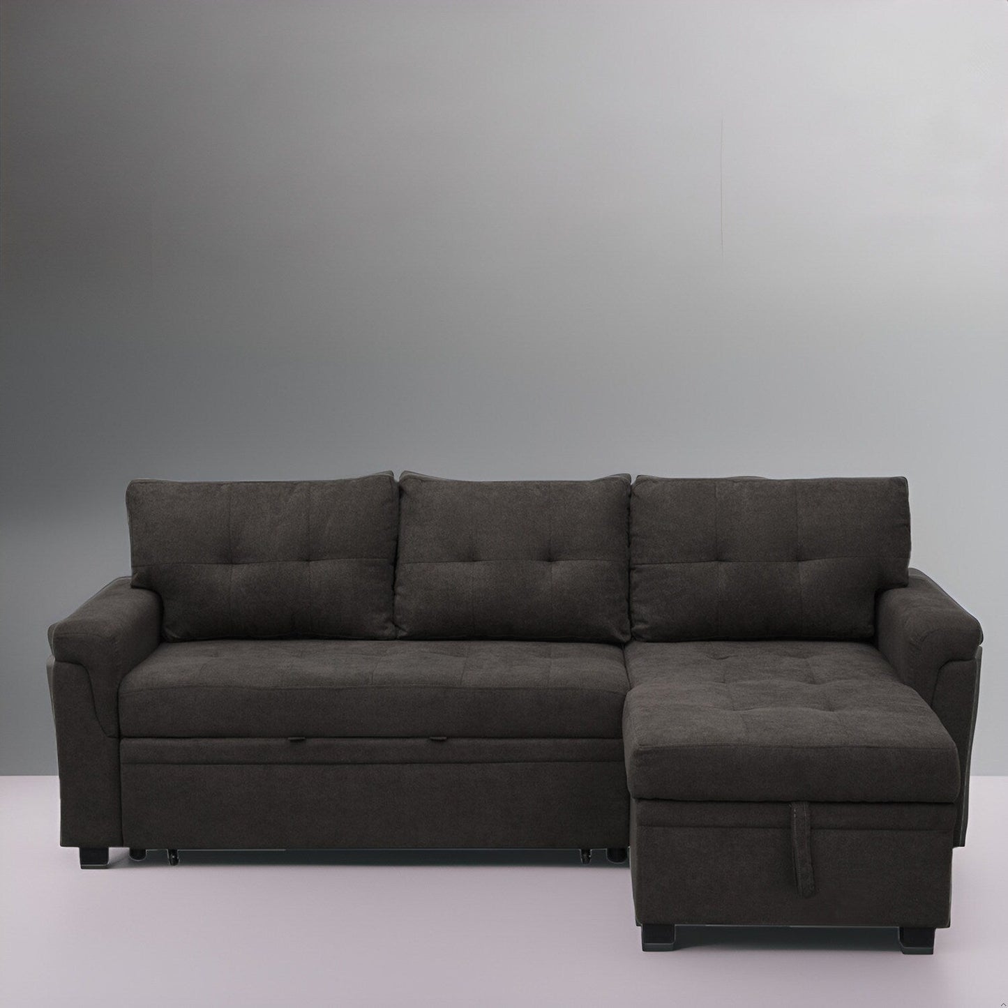 Canapé d'angle réversible avec lit escamotable, chaise longue avec rangement intégré, pieds robustes,