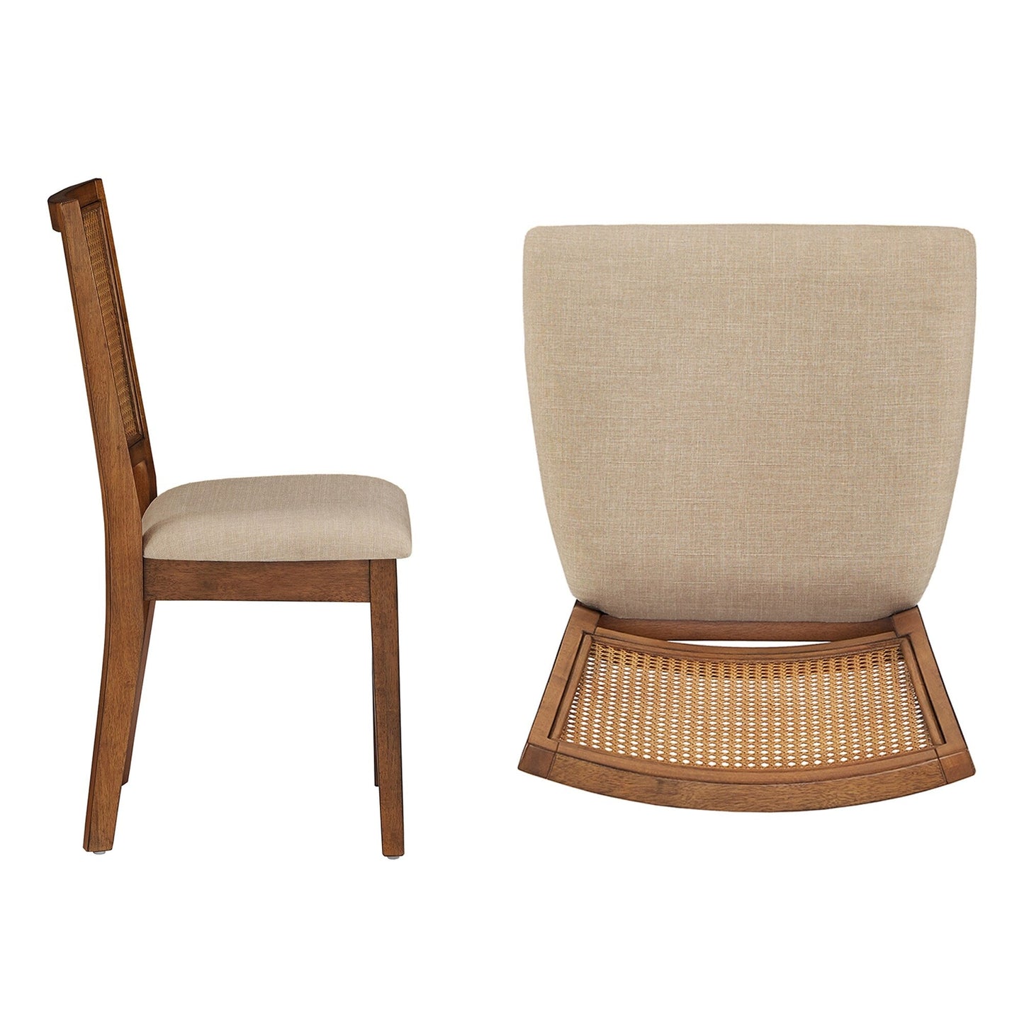 Chaises de salle à manger Ronda en lin beige avec dossier en rotin (lot de 2)