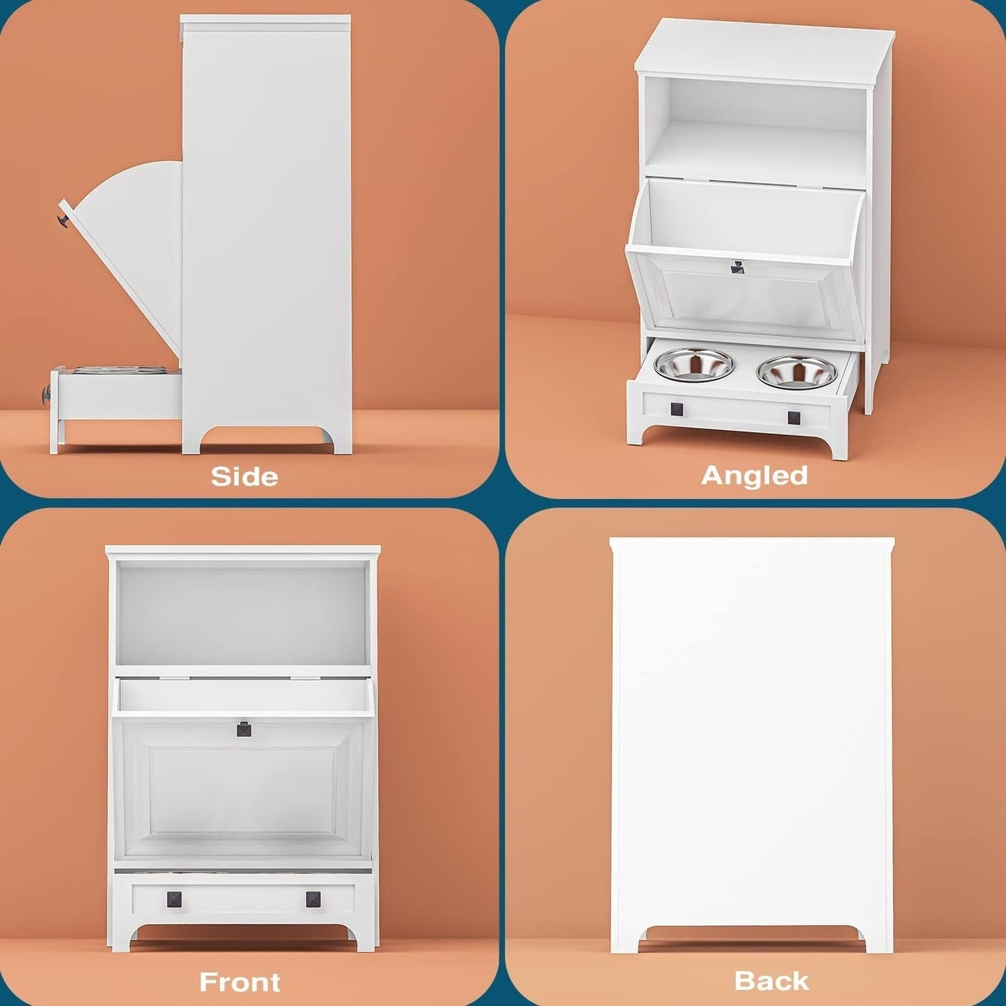Station d'alimentation pour chien Roomfitters avec 2 gamelles surélevées, meuble de rangement basculant pour l'alimentation des animaux domestiques
