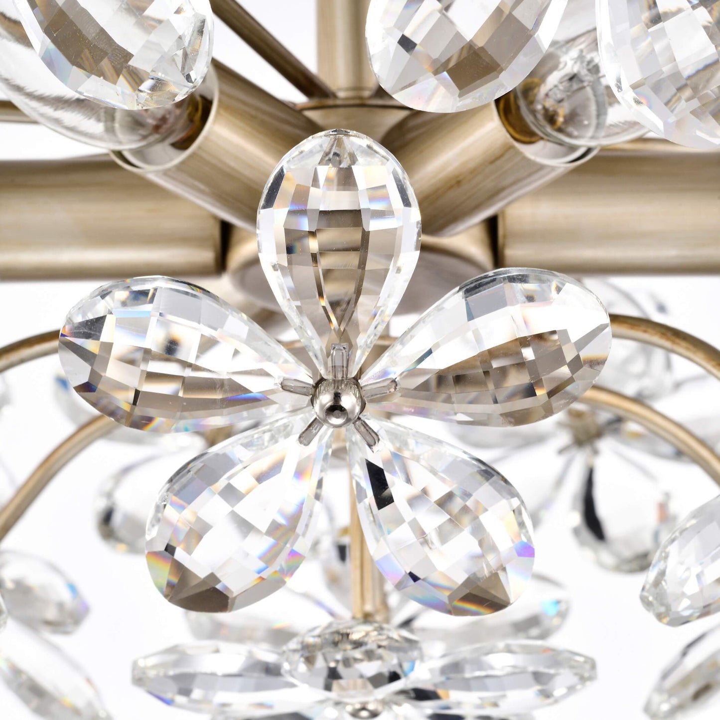 Rosa Plafonnier à 6 lumières avec cristaux en forme de fleur, couleur champagne argenté brossé - 45 cm de diamètre x 22 cm de hauteur
