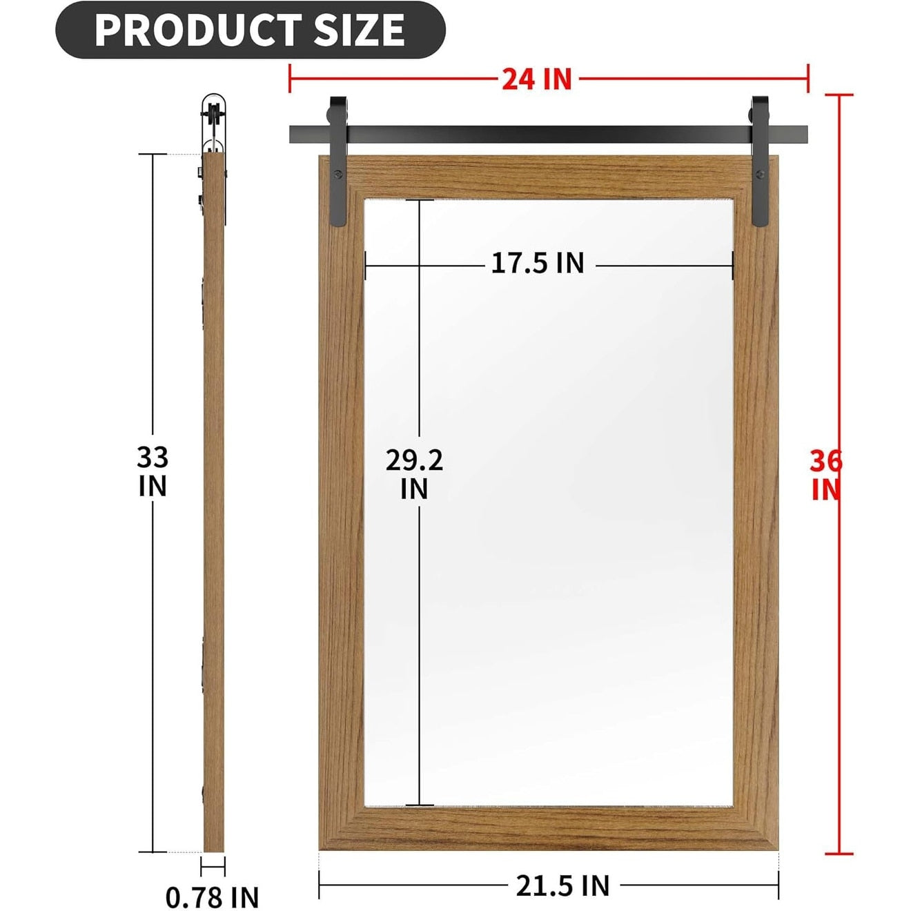 Miroir mural style rustique, miroir de salle de bain style farmhouse, miroir de vanité avec cadre en bois (1 pièce)