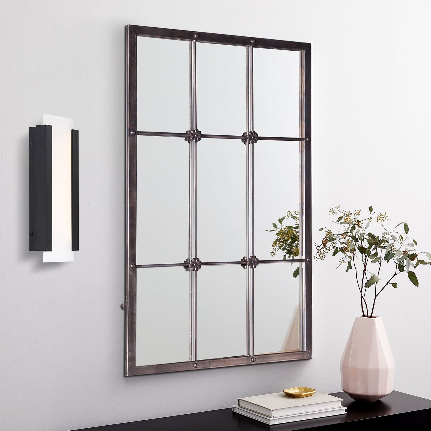 Miroir mural décoratif à cadre métallique brun rustique imitant un vitrail - 95,9 cm (H) x 60,5 cm (L) x 2,5 cm (P)
