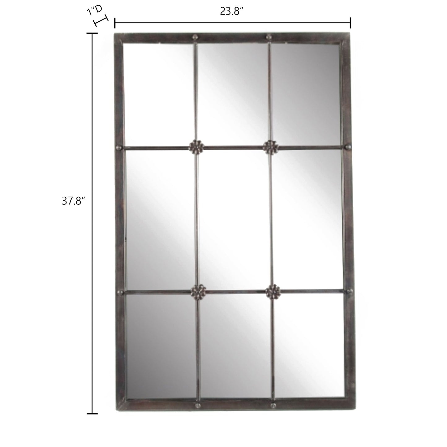 Miroir mural décoratif à cadre métallique brun rustique imitant un vitrail - 95,9 cm (H) x 60,5 cm (L) x 2,5 cm (P)