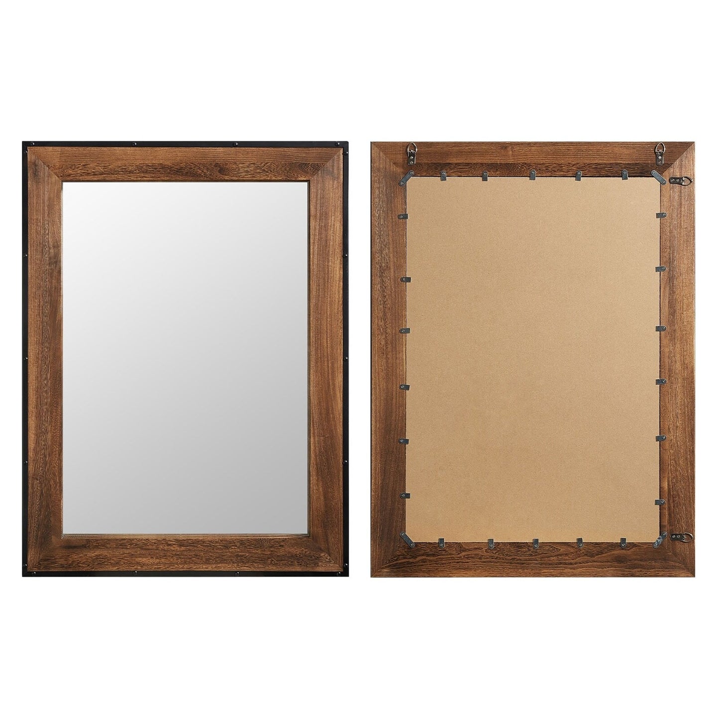 Grand miroir de salle de bain mural avec cadre en bois et fer naturel de style rustique