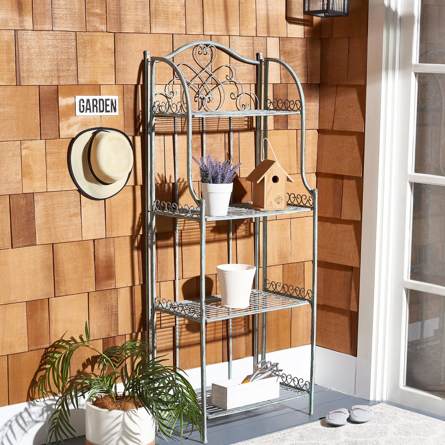 SAFAVIEH Bryn, étagère à fourreaux en fer forgé style victorien, 4 niveaux, pour extérieur - 63,5 cm L x 38,1 cm P x 160 cm H - 63,5L x 38,1P x 160H
