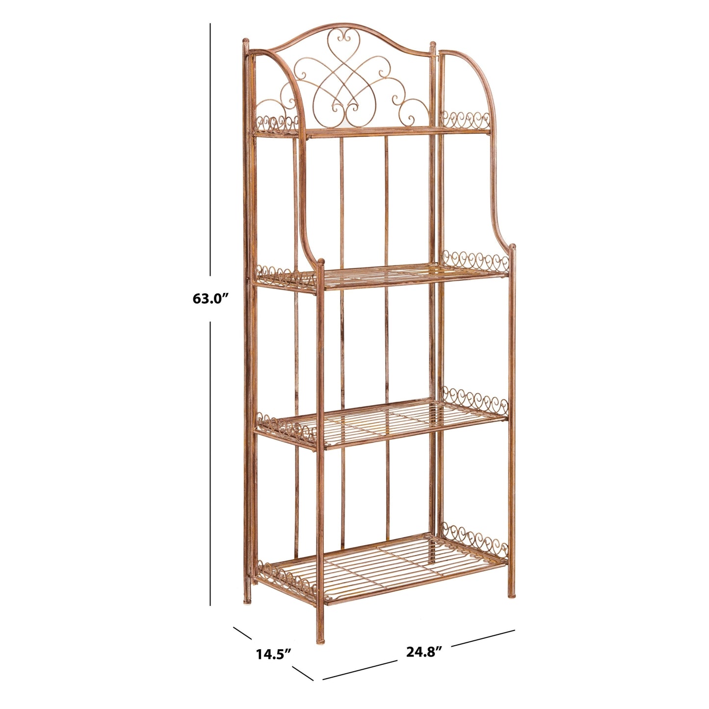 SAFAVIEH Bryn, étagère à fourreaux en fer forgé style victorien, 4 niveaux, pour extérieur - 63,5 cm L x 38,1 cm P x 160 cm H - 63,5L x 38,1P x 160H