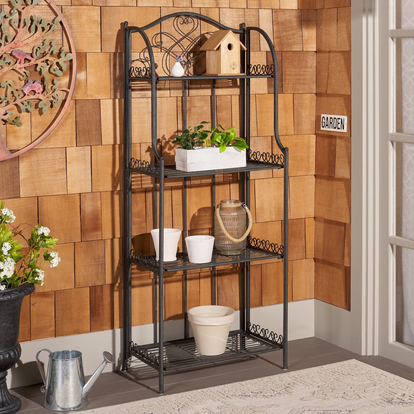 SAFAVIEH Bryn, étagère à fourreaux en fer forgé style victorien, 4 niveaux, pour extérieur - 63,5 cm L x 38,1 cm P x 160 cm H - 63,5L x 38,1P x 160H