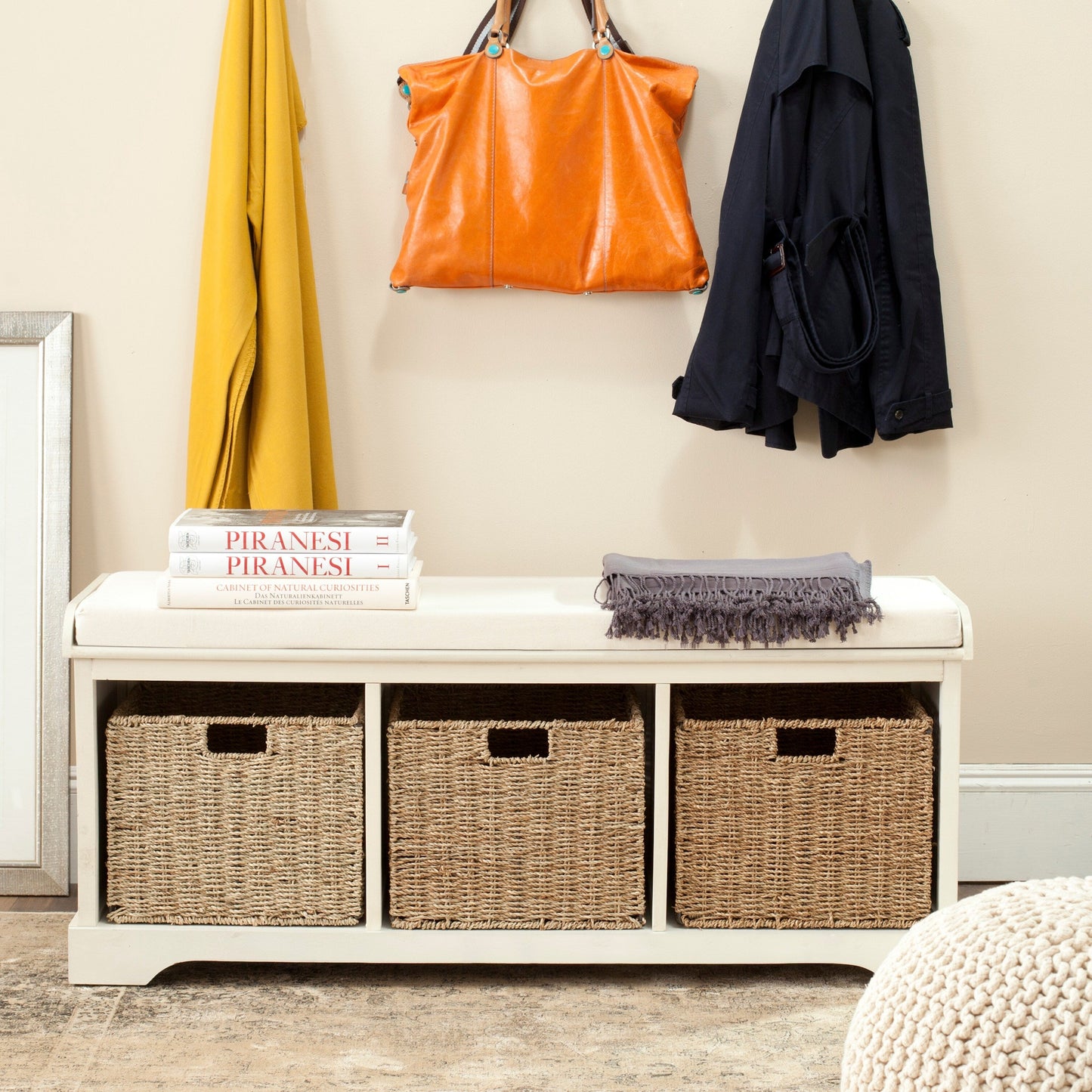 Banc de rangement SAFAVIEH Eola gris/blanc - 119 x 41 x 50 cm - 119L x 41P x 50H
