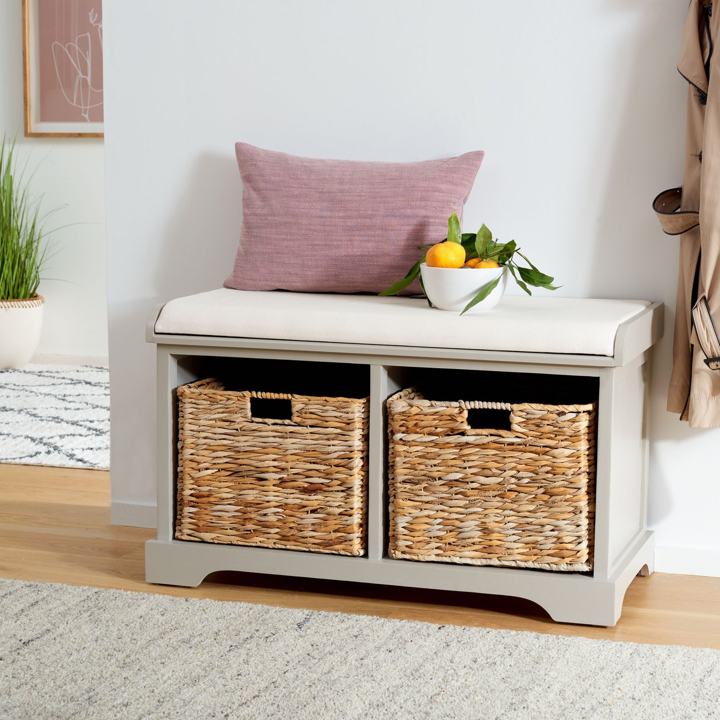Banc-pouf SAFAVIEH Euphemia en osier tressé, couleur marron - 33,5 x 16,1 x 19,9 - 34Lx16Px20H