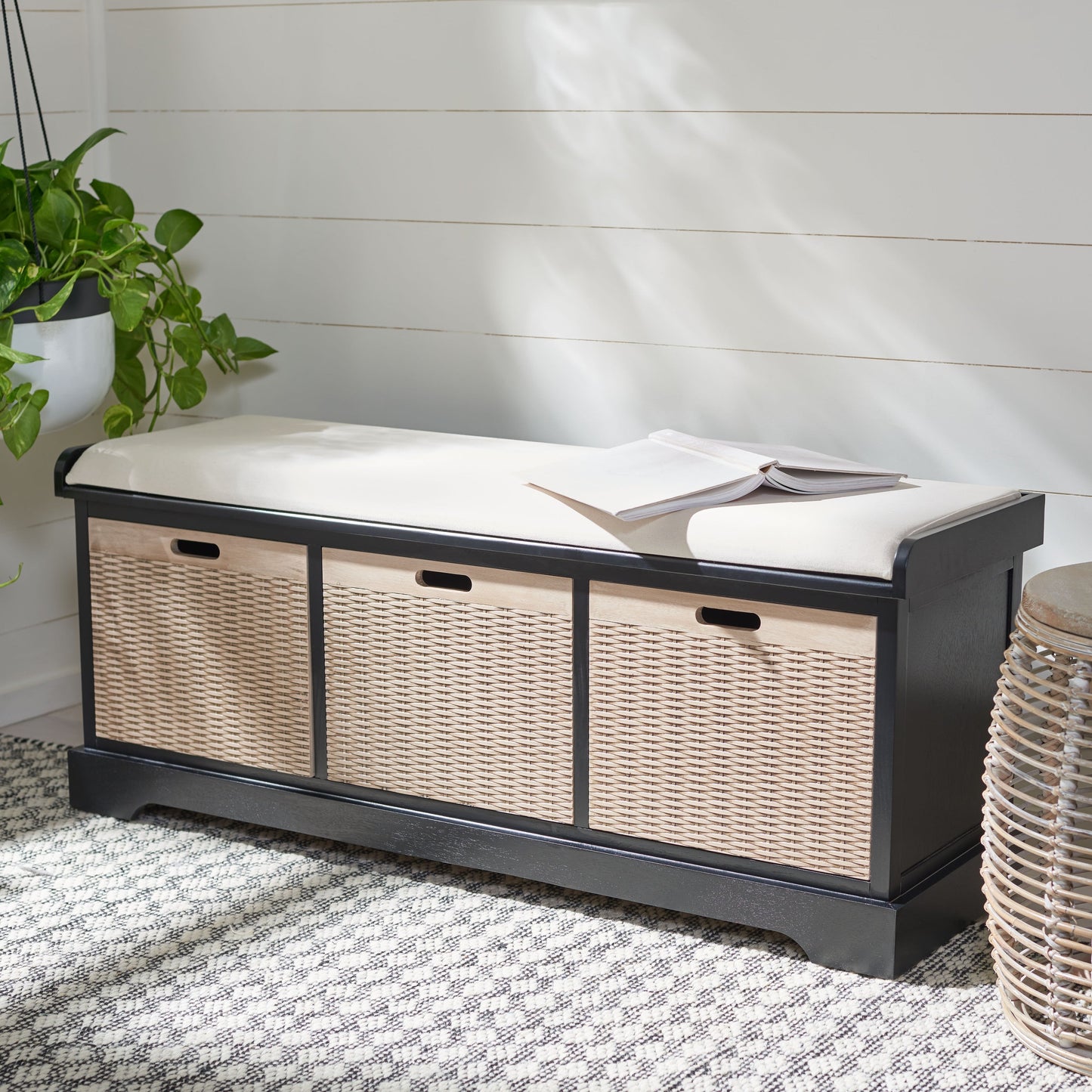 Banc de rangement avec 3 tiroirs et coussin SAFAVIEH Fiorello - 120,2 L x 38,1 l x 48,3 H - 120x38x48cm