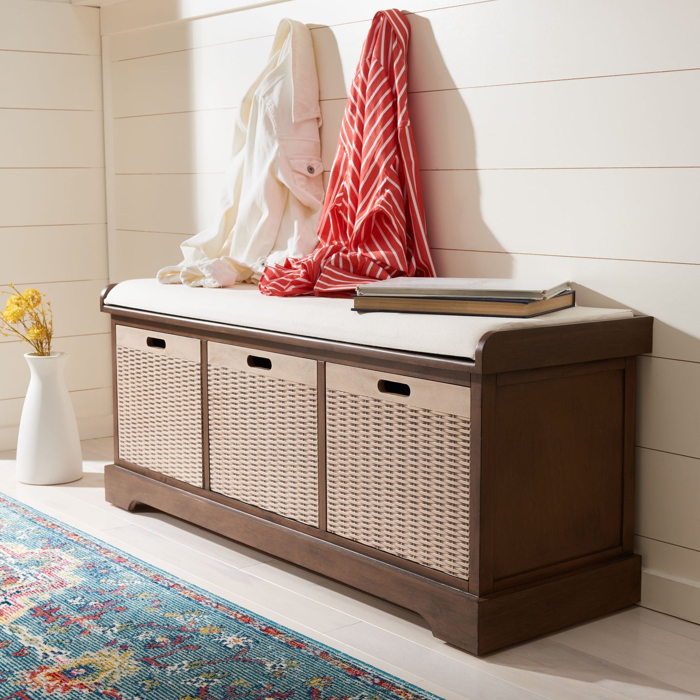 Banc de rangement avec 3 tiroirs et coussin SAFAVIEH Fiorello - 120,2 L x 38,1 l x 48,3 H - 120x38x48cm