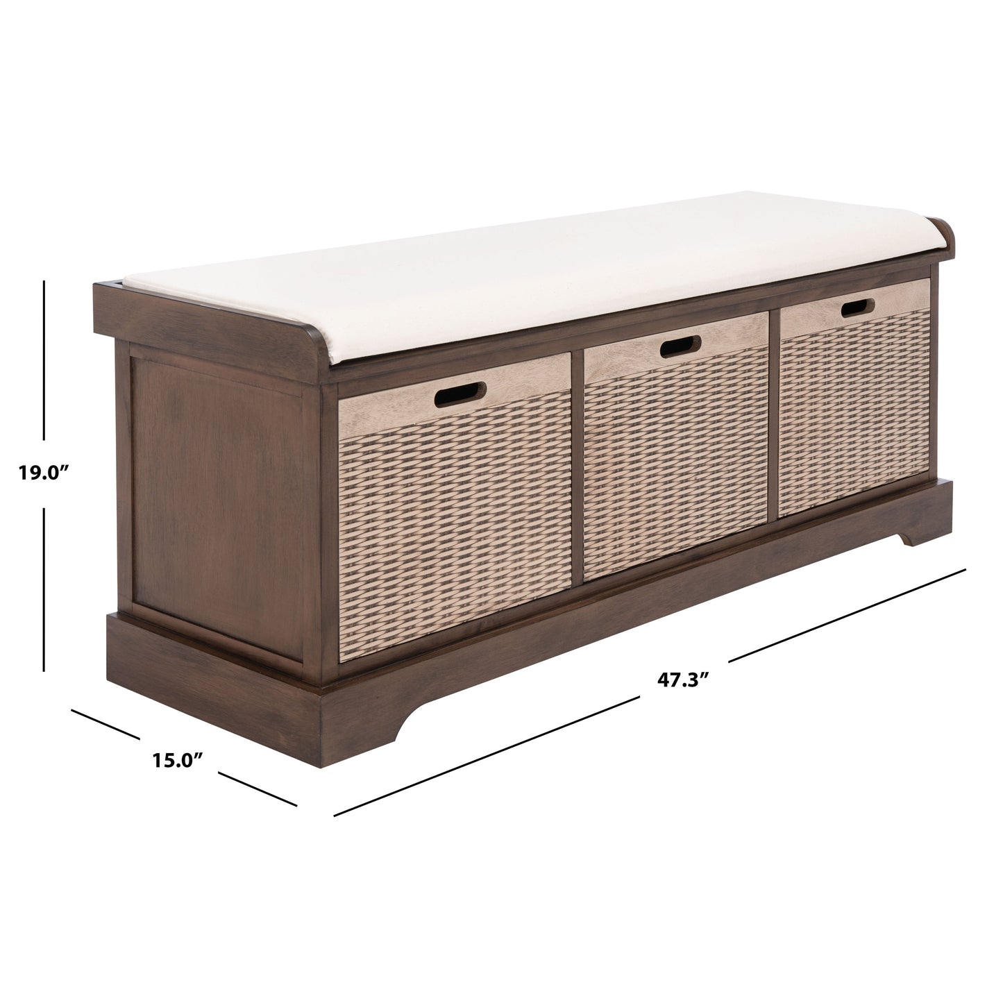 Banc de rangement avec 3 tiroirs et coussin SAFAVIEH Fiorello - 120,2 L x 38,1 l x 48,3 H - 120x38x48cm