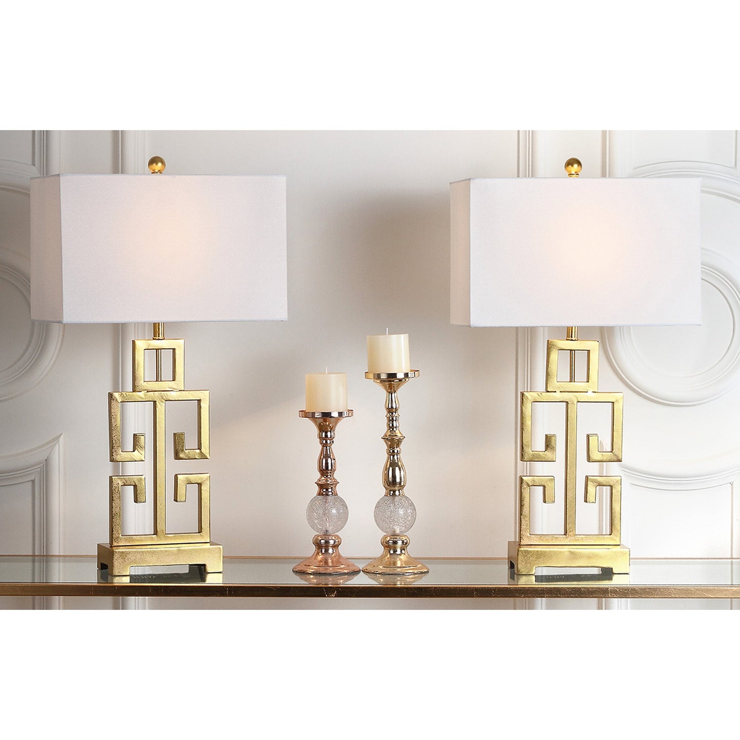 SAFAVIEH Lighting Chantelle Lampe de table antique dorée grecque de 74 cm (lot de 2) - 16W x 9D x 74H